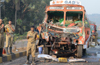 Gas tanker-lorry collision near Farangipete; driver injured